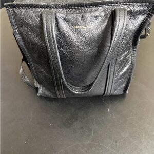 Balenciaga Black Leather Shopper Tote with Gold Logo